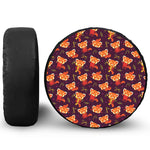 Cute Cartoon Red Panda Pattern Print Leather Spare Tire Cover