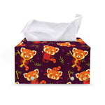 Cute Cartoon Red Panda Pattern Print Leather Tissue Box Cover