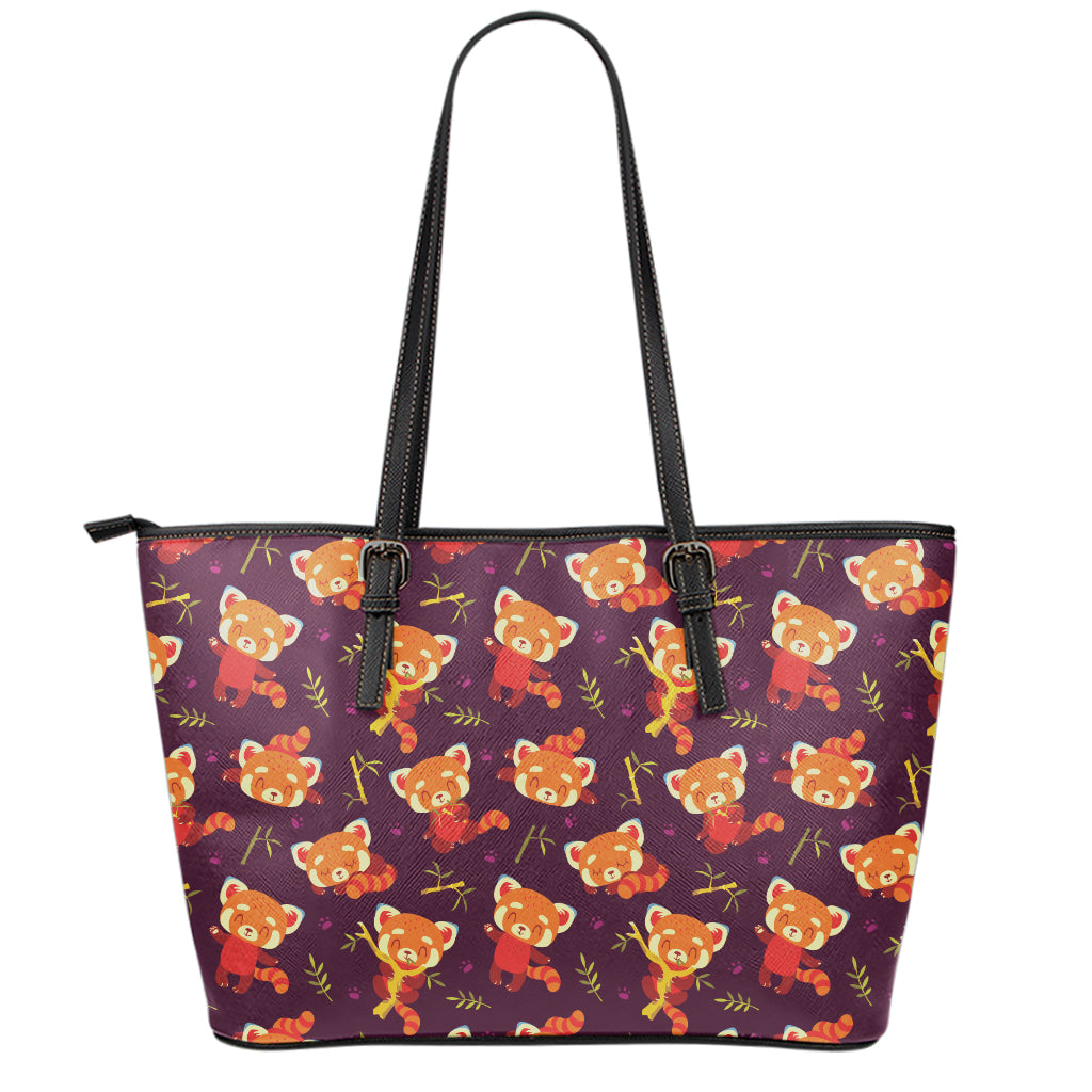 Cute Cartoon Red Panda Pattern Print Leather Tote Bag