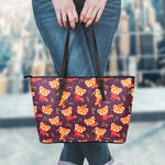 Cute Cartoon Red Panda Pattern Print Leather Tote Bag