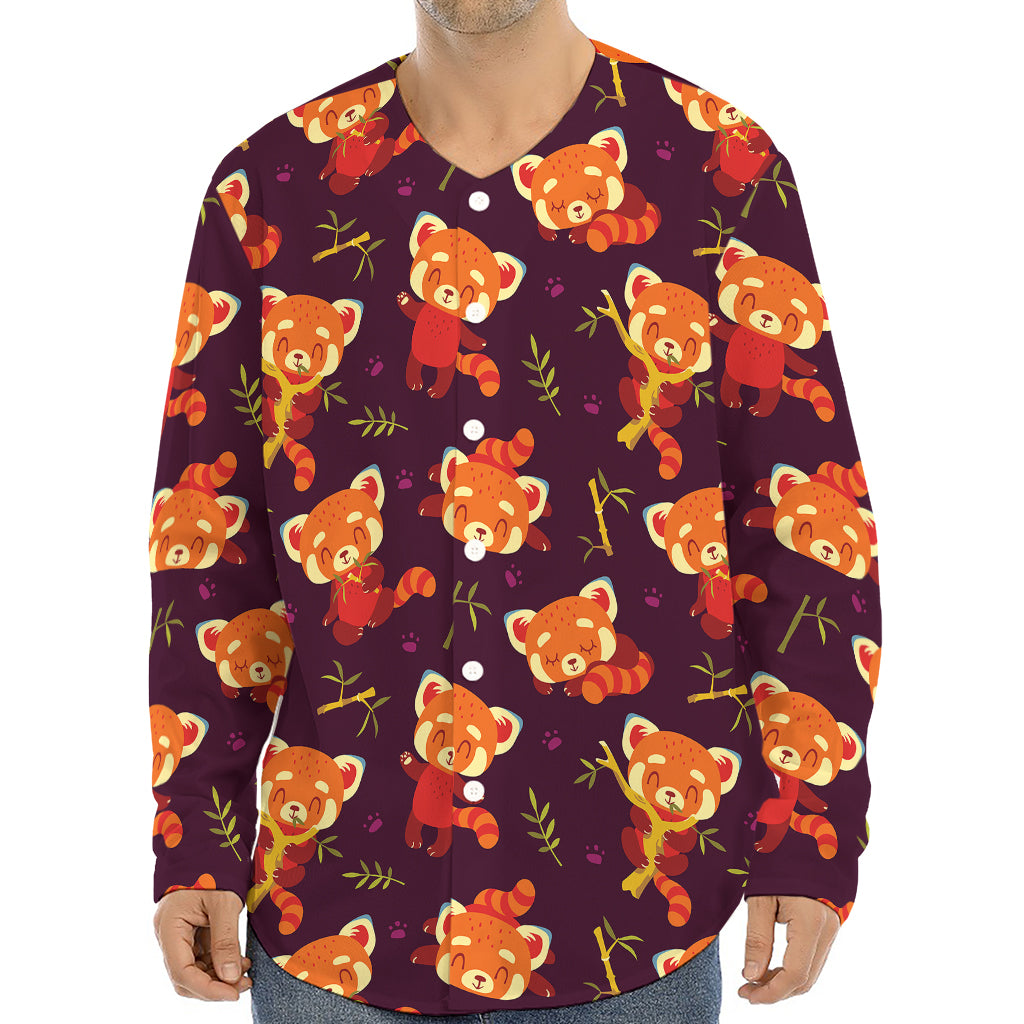 Cute Cartoon Red Panda Pattern Print Long Sleeve Baseball Jersey