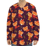 Cute Cartoon Red Panda Pattern Print Long Sleeve Baseball Jersey