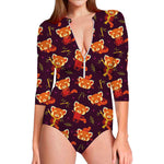 Cute Cartoon Red Panda Pattern Print Long Sleeve Swimsuit