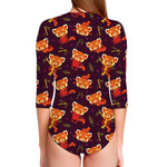 Cute Cartoon Red Panda Pattern Print Long Sleeve Swimsuit