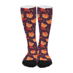 Cute Cartoon Red Panda Pattern Print Long Socks