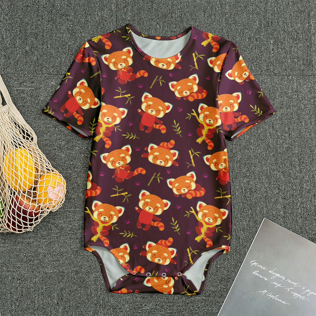 Cute Cartoon Red Panda Pattern Print Men's Bodysuit
