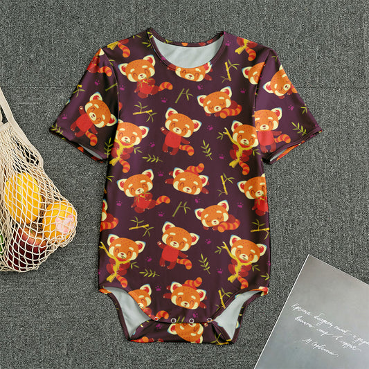 Cute Cartoon Red Panda Pattern Print Men's Bodysuit