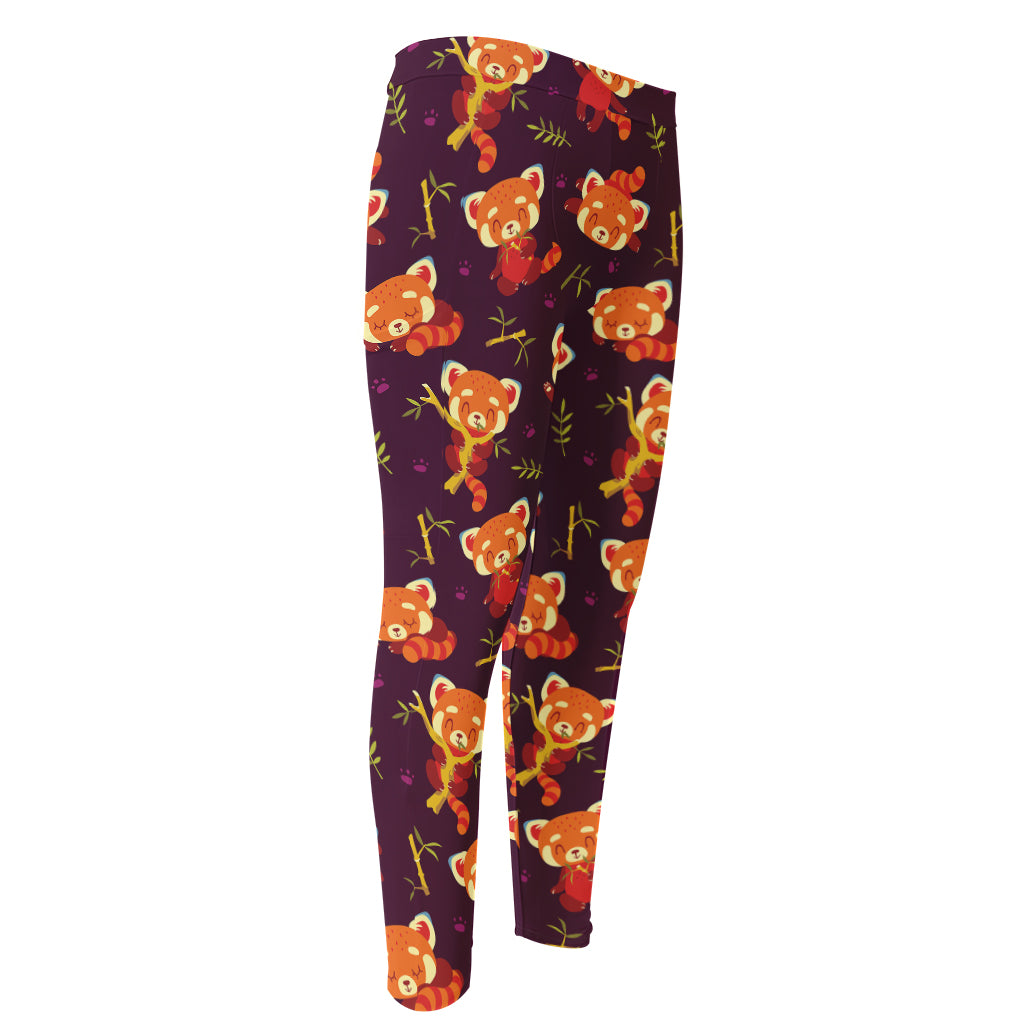 Cute Cartoon Red Panda Pattern Print Men's Compression Pants