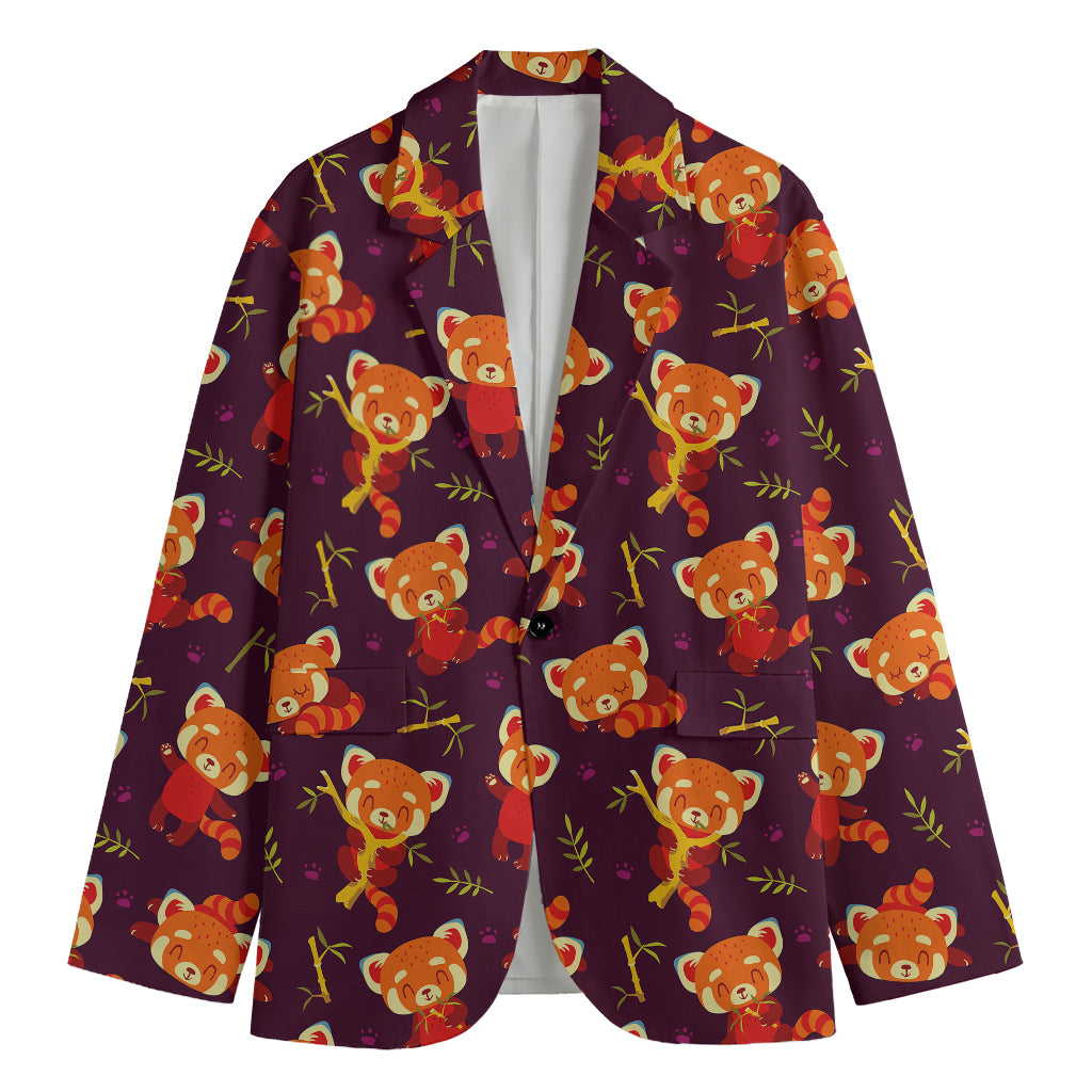 Cute Cartoon Red Panda Pattern Print Men's Cotton Blazer