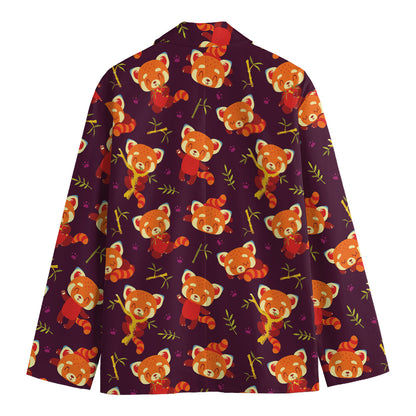 Cute Cartoon Red Panda Pattern Print Men's Cotton Blazer