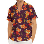 Cute Cartoon Red Panda Pattern Print Men's Deep V-Neck Shirt