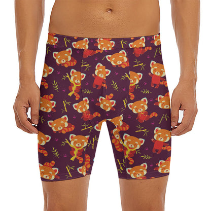 Cute Cartoon Red Panda Pattern Print Men's Long Boxer Briefs