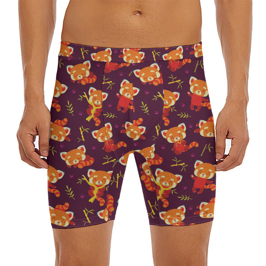 Cute Cartoon Red Panda Pattern Print Men's Long Boxer Briefs