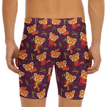 Cute Cartoon Red Panda Pattern Print Men's Long Boxer Briefs