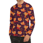 Cute Cartoon Red Panda Pattern Print Men's Long Sleeve Rash Guard