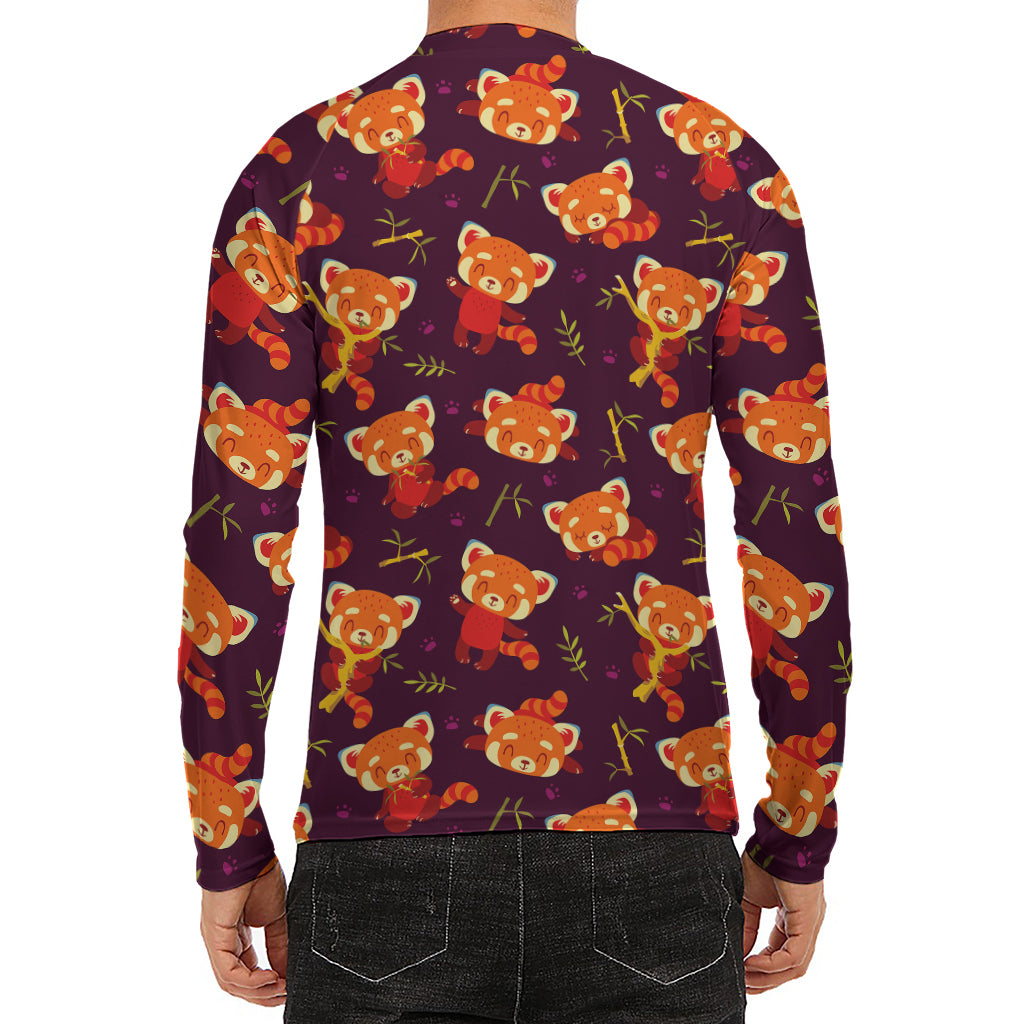 Cute Cartoon Red Panda Pattern Print Men's Long Sleeve Rash Guard