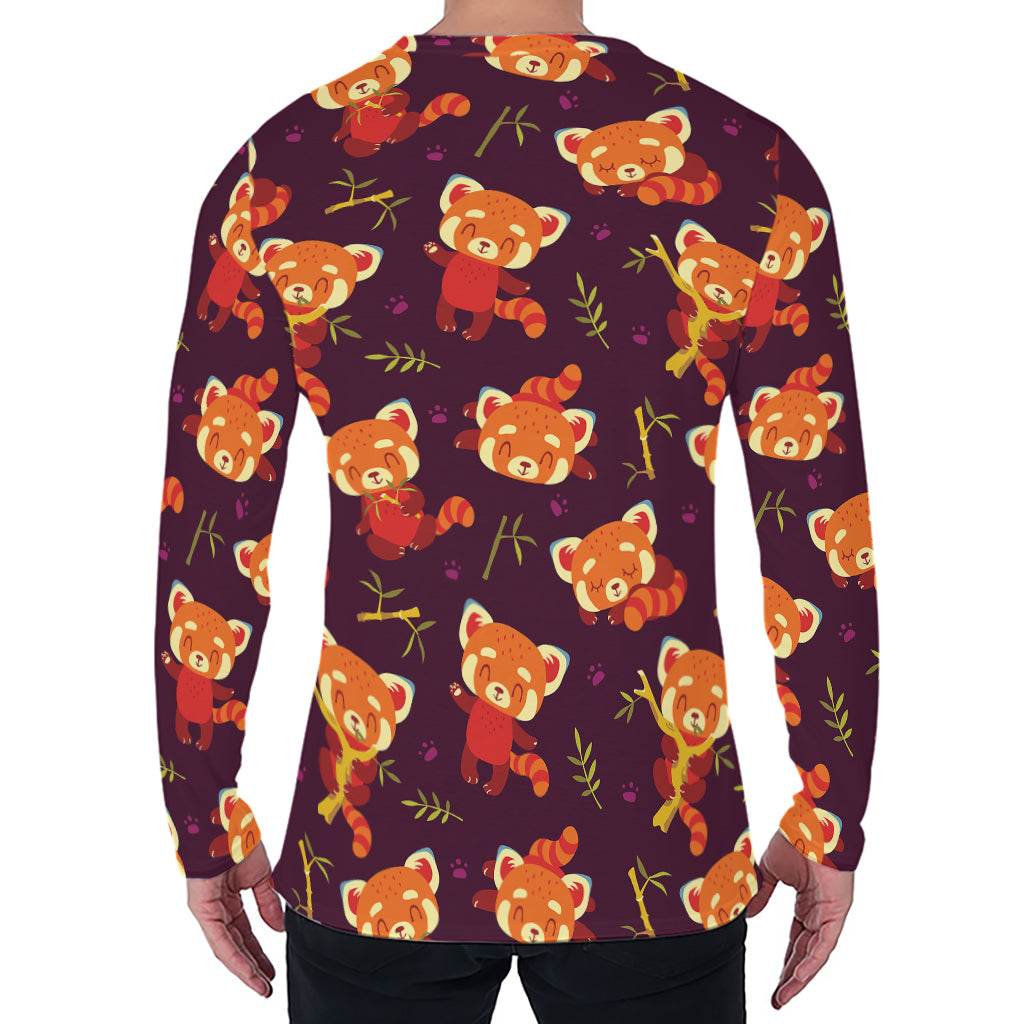Cute Cartoon Red Panda Pattern Print Men's Long Sleeve T-Shirt