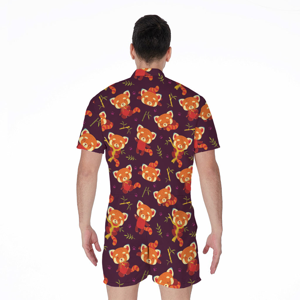 Cute Cartoon Red Panda Pattern Print Men's Rompers