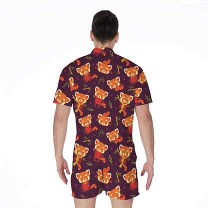 Cute Cartoon Red Panda Pattern Print Men's Rompers