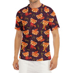 Cute Cartoon Red Panda Pattern Print Men's Short Sleeve Rash Guard