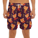 Cute Cartoon Red Panda Pattern Print Men's Split Running Shorts