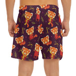 Cute Cartoon Red Panda Pattern Print Men's Split Running Shorts