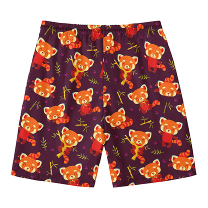 Cute Cartoon Red Panda Pattern Print Men's Swim Trunks