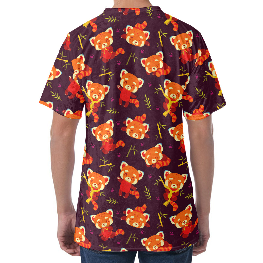 Cute Cartoon Red Panda Pattern Print Men's Velvet T-Shirt