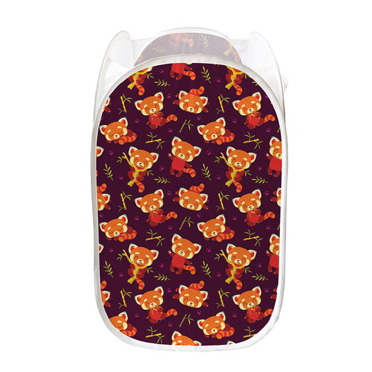 Cute Cartoon Red Panda Pattern Print Mesh Laundry Hamper