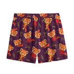 Cute Cartoon Red Panda Pattern Print Mesh Shorts