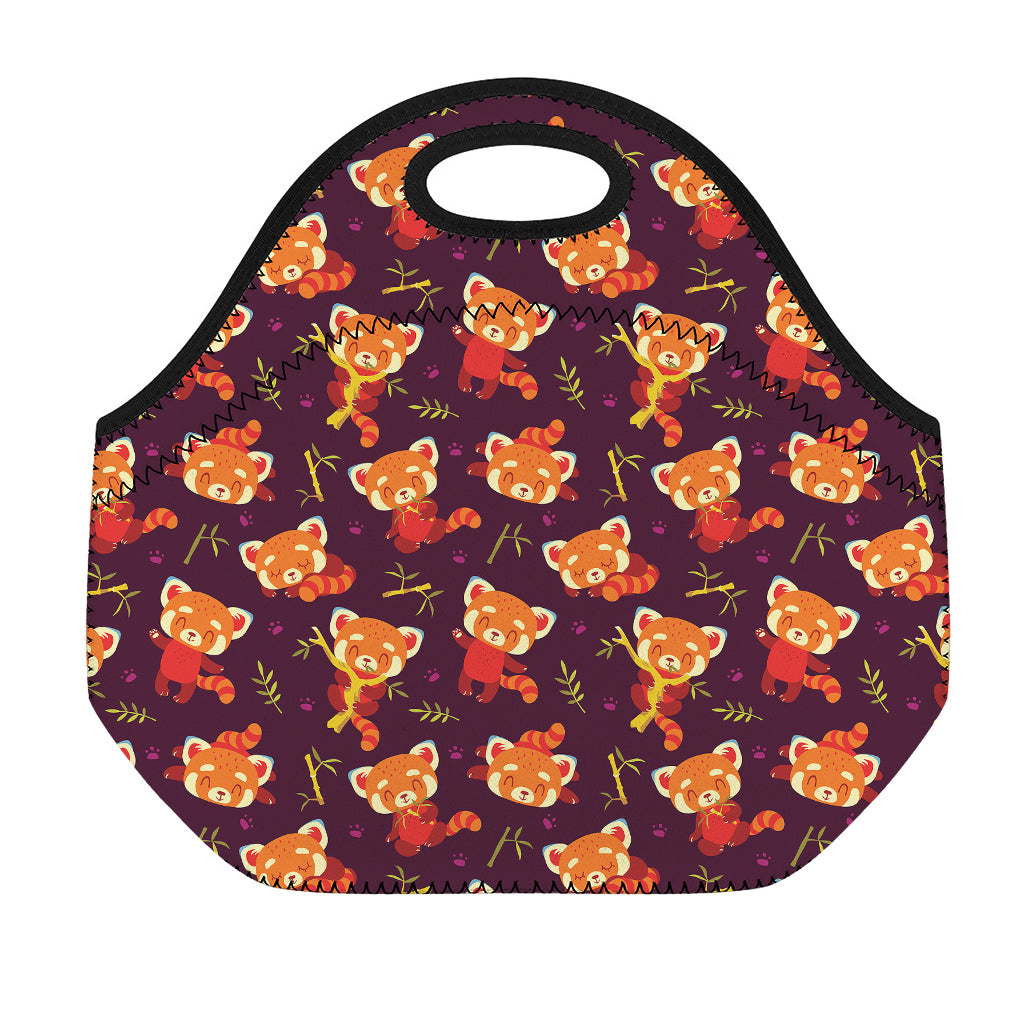 Cute Cartoon Red Panda Pattern Print Neoprene Lunch Bag