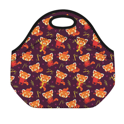 Cute Cartoon Red Panda Pattern Print Neoprene Lunch Bag