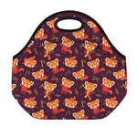 Cute Cartoon Red Panda Pattern Print Neoprene Lunch Bag
