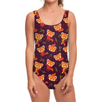 Cute Cartoon Red Panda Pattern Print One Piece Swimsuit