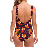 Cute Cartoon Red Panda Pattern Print One Piece Swimsuit