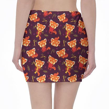 Cute Cartoon Red Panda Pattern Print Pencil Mini Skirt