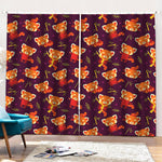 Cute Cartoon Red Panda Pattern Print Pencil Pleat Curtains