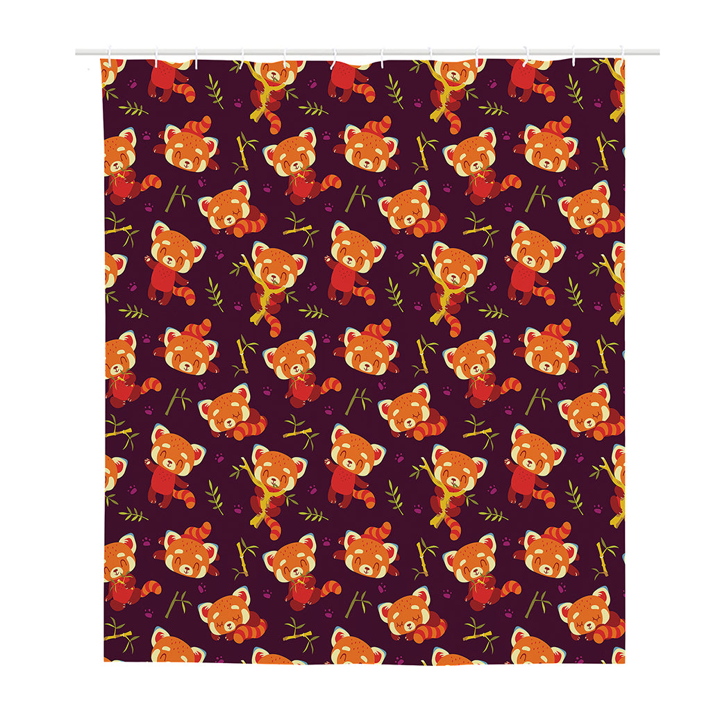 Cute Cartoon Red Panda Pattern Print Polyester Shower Curtain