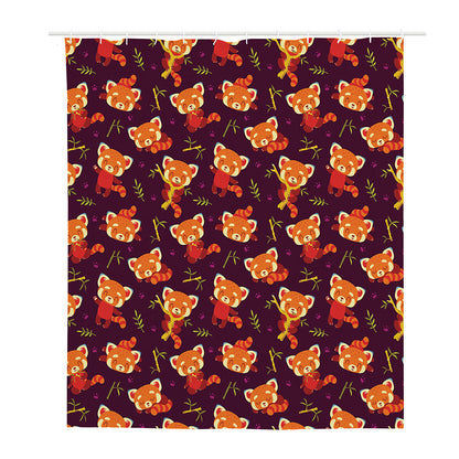 Cute Cartoon Red Panda Pattern Print Polyester Shower Curtain