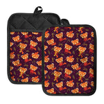 Cute Cartoon Red Panda Pattern Print Pot Holders With Pocket