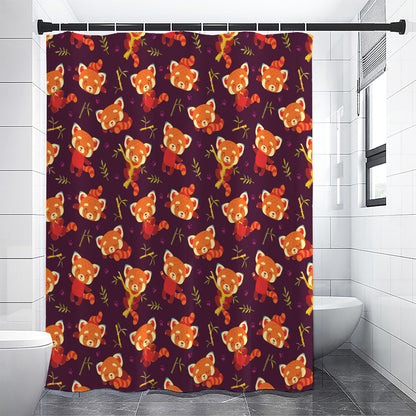 Cute Cartoon Red Panda Pattern Print Premium Shower Curtain
