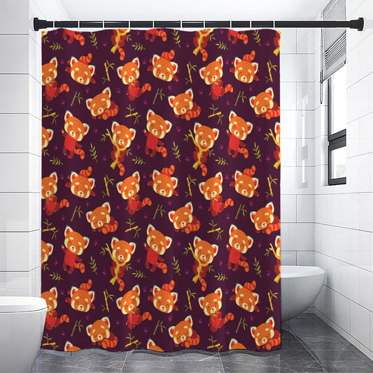 Cute Cartoon Red Panda Pattern Print Premium Shower Curtain