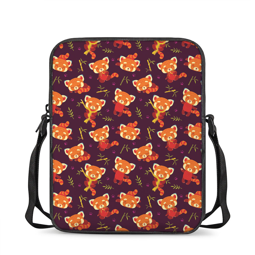Cute Cartoon Red Panda Pattern Print Rectangular Crossbody Bag