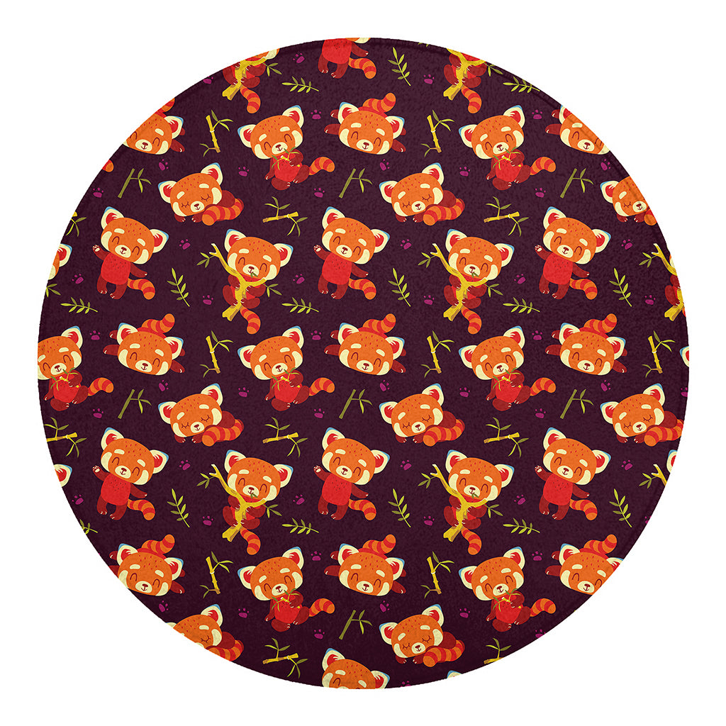 Cute Cartoon Red Panda Pattern Print Round Blanket