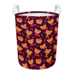Cute Cartoon Red Panda Pattern Print Round Laundry Basket