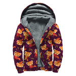Cute Cartoon Red Panda Pattern Print Sherpa Lined Zip Up Hoodie