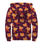Cute Cartoon Red Panda Pattern Print Sherpa Lined Zip Up Hoodie