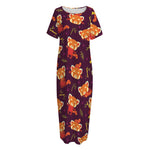 Cute Cartoon Red Panda Pattern Print Short Sleeve Long Nightdress