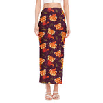 Cute Cartoon Red Panda Pattern Print Side Slit Maxi Skirt