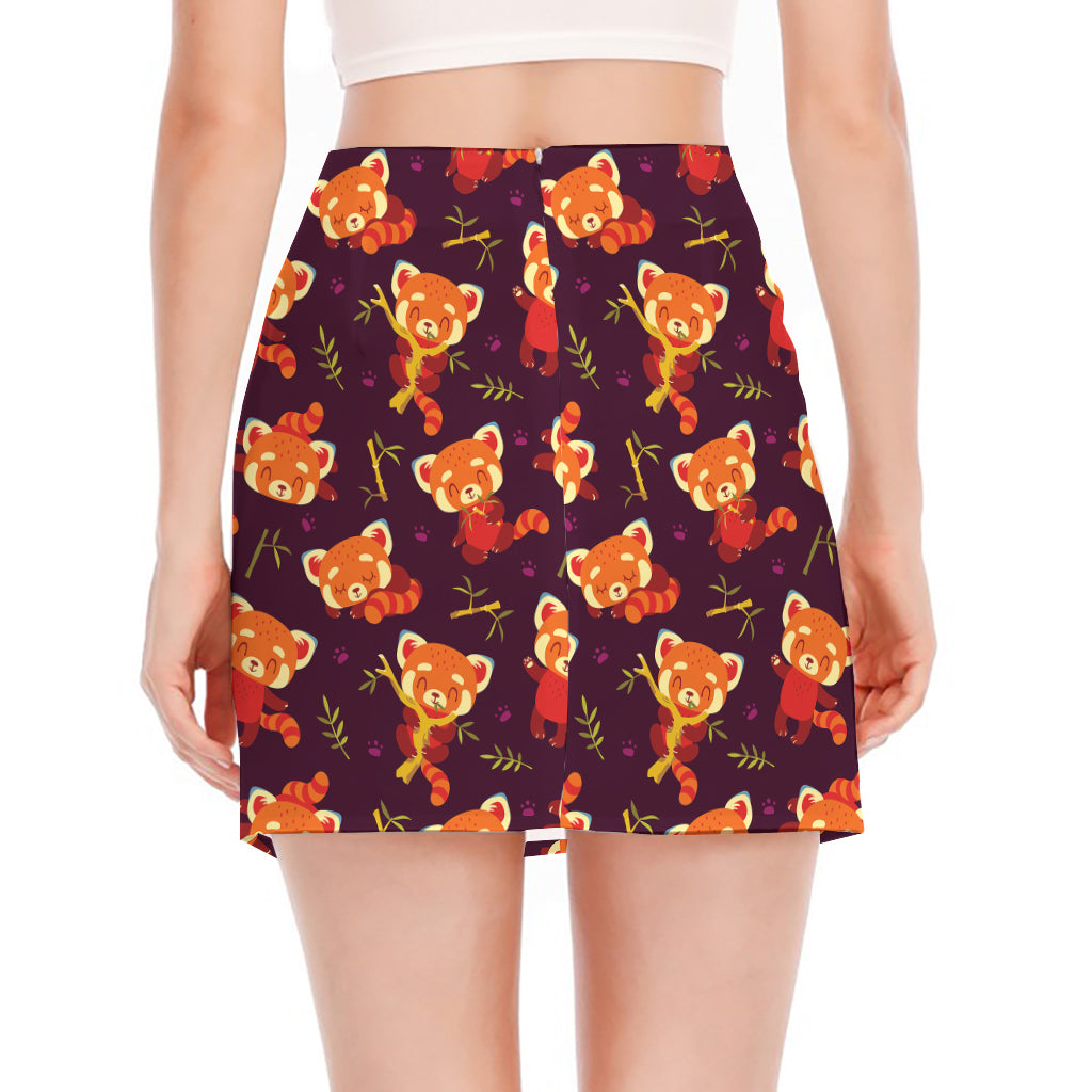 Cute Cartoon Red Panda Pattern Print Side Slit Mini Skirt